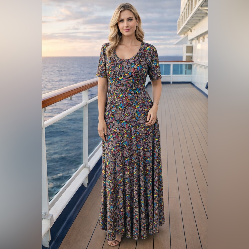 LuLaRoe Ana Maxi Dress Paisley and Feather Print Size Large